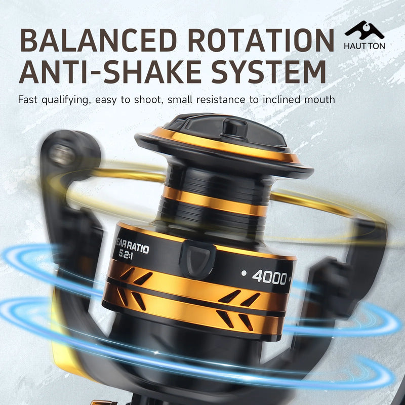 HAUT TON 1000-7000 Series Spinning Fishing Reel 12kg Max Drag 5.2:1 Gear Ratio One-click Folding Rocker Arm For FreshwateFishing