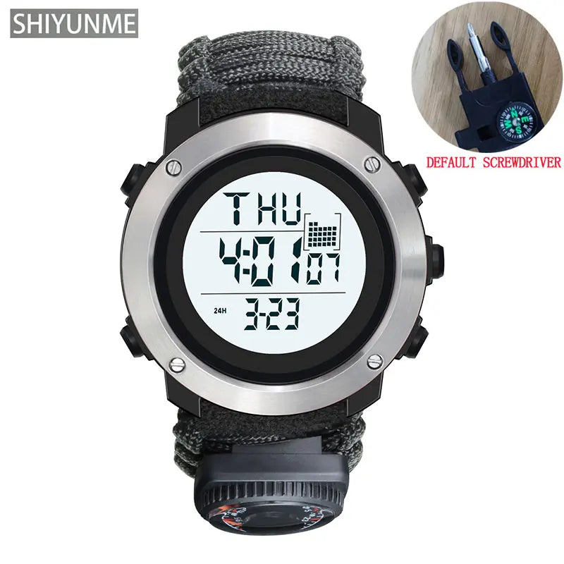 Relógio Esportivo Masculino SHIYUNME G Style para Camping ao Ar Livre com Bússola, Termômetro, Resistente à Água, LED, Digital, Militar