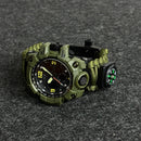 Relógio Militar de Sobrevivência ao Ar Livre Masculino Verde LED Digital Multifuncional à Prova d'Água com Duplo Visor