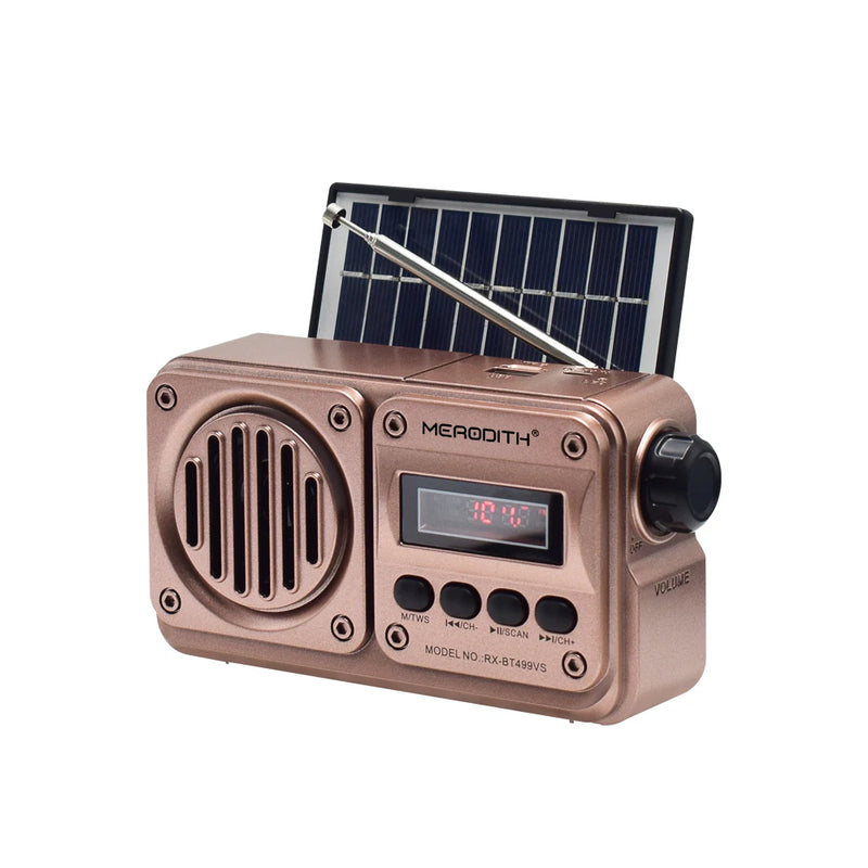 MD-499 Caixa de Som Bluetooth Sem Fio com Reprodução de MP3, Rádio FM, Carregamento Solar, Rádio de Emergência em Caso de Queda de Energia, Banda Completa e Alta Sensibilidade