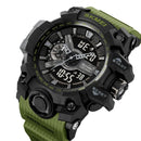 Relógio esportivo militar à prova de choque Skmei para homens, com design moderno, duplo fuso horário, mostrador grande, cronógrafo LED, à prova d'água e alarme.