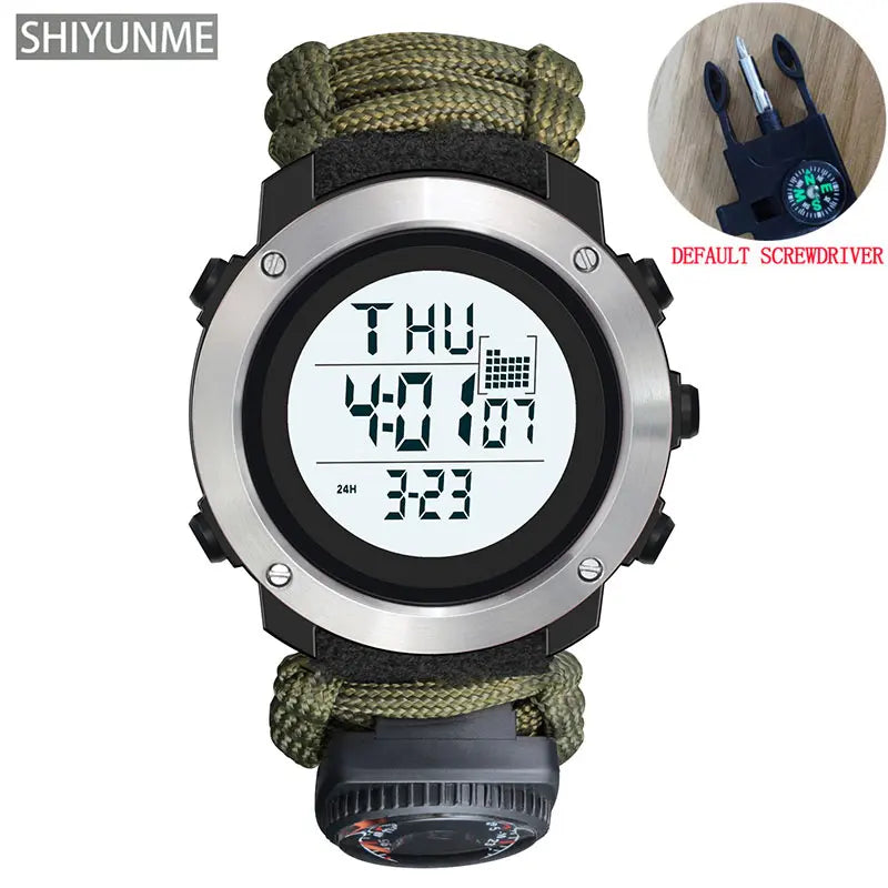 Relógio Esportivo Masculino SHIYUNME G Style para Camping ao Ar Livre com Bússola, Termômetro, Resistente à Água, LED, Digital, Militar