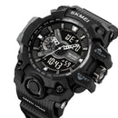 Relógio esportivo militar à prova de choque Skmei para homens, com design moderno, duplo fuso horário, mostrador grande, cronógrafo LED, à prova d'água e alarme.