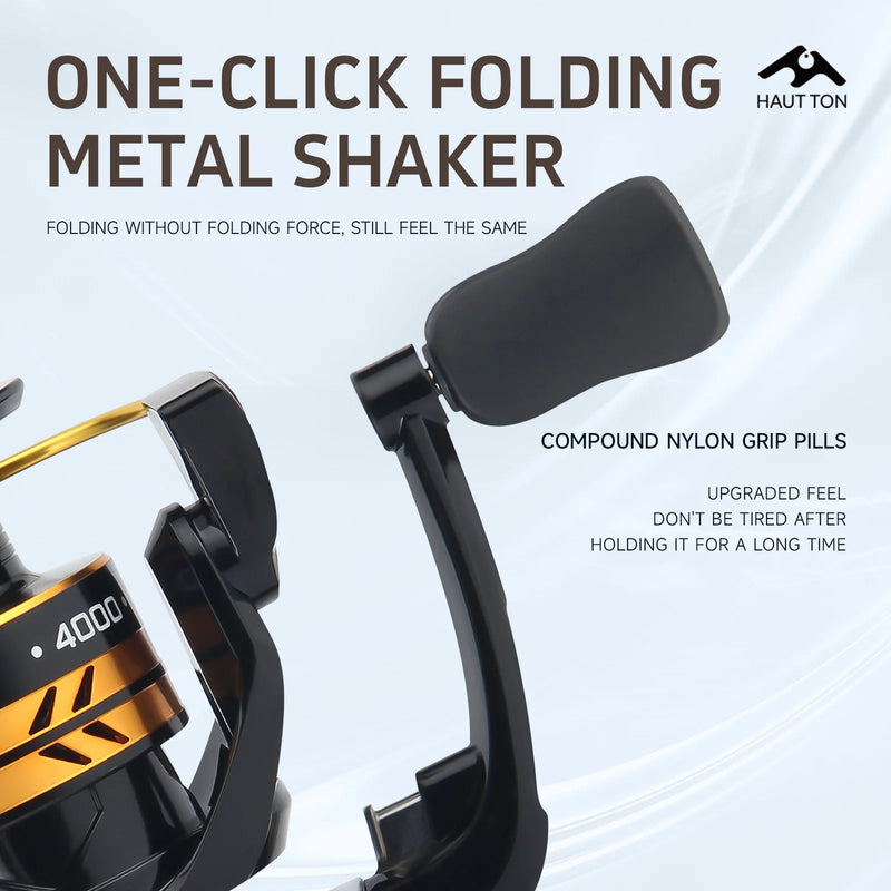 HAUT TON 1000-7000 Series Spinning Fishing Reel 12kg Max Drag 5.2:1 Gear Ratio One-click Folding Rocker Arm For FreshwateFishing