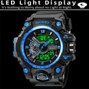 Relógio esportivo militar à prova de choque Skmei para homens, com design moderno, duplo fuso horário, mostrador grande, cronógrafo LED, à prova d'água e alarme.
