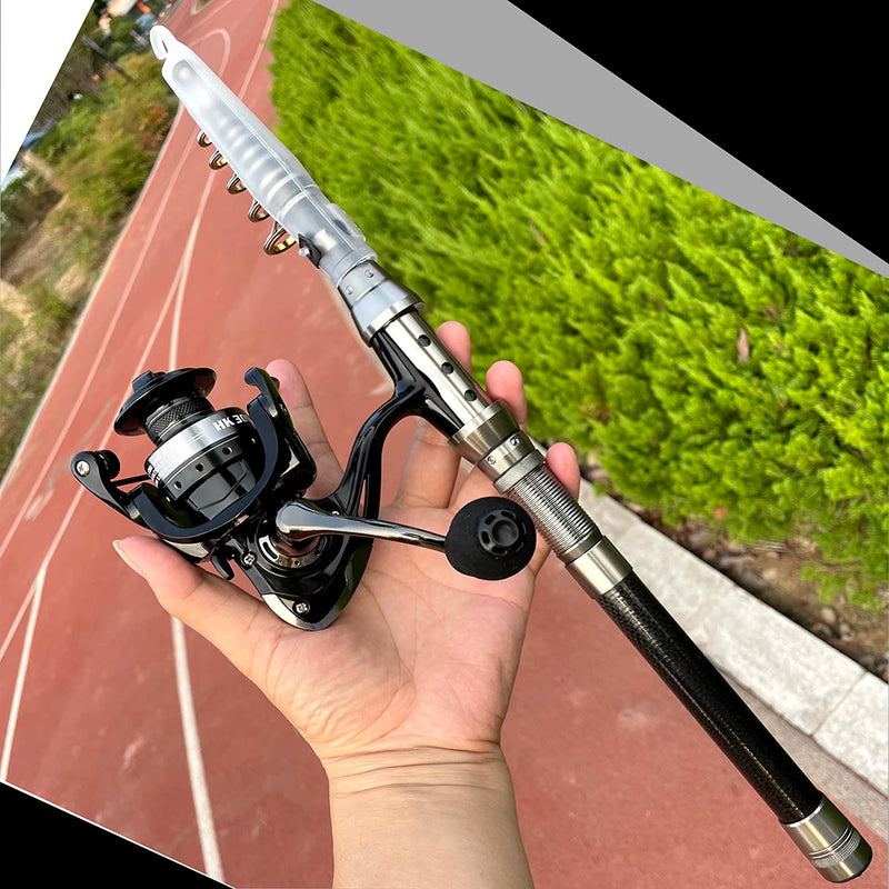 Conjunto de Vara e Carretel de Pesca Superresistente 1,5-2,4m com Vara Telescópica e Carretel Giratório Séries 2000 e 3000 para Pesca Marítima