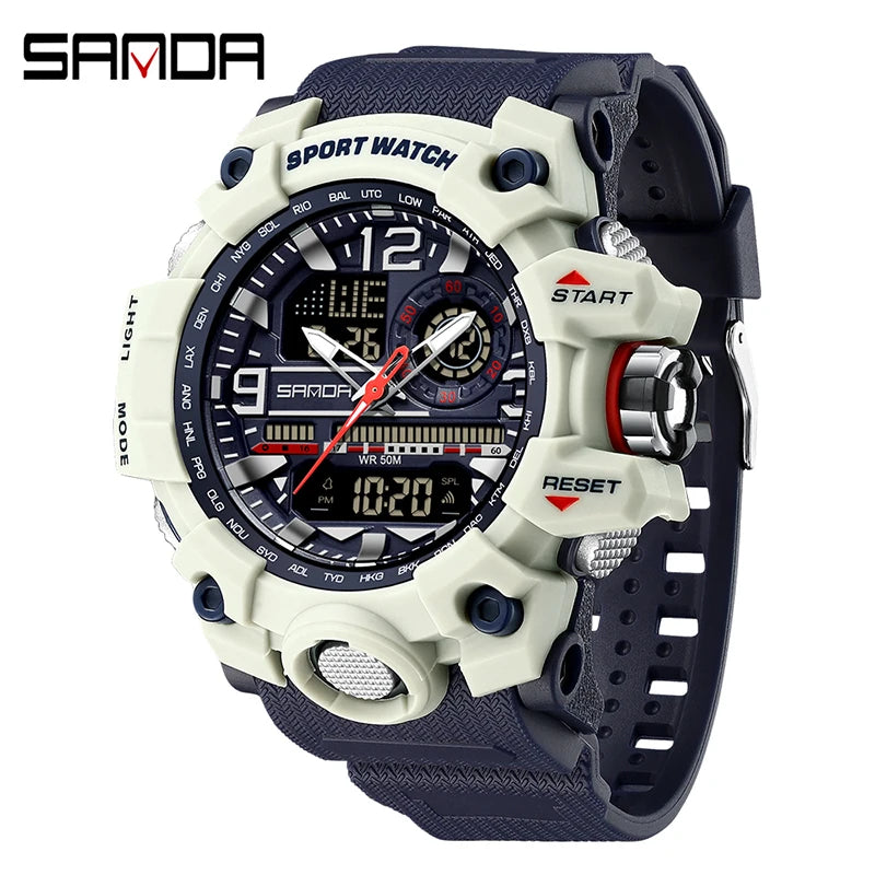 Relógio Digital Masculino SANDA 3133, Estilo Militar Esportivo, Cronômetro, Quartzo, Marca de Luxo, LED, Resistente à Água, Relógio Eletrônico Masculino