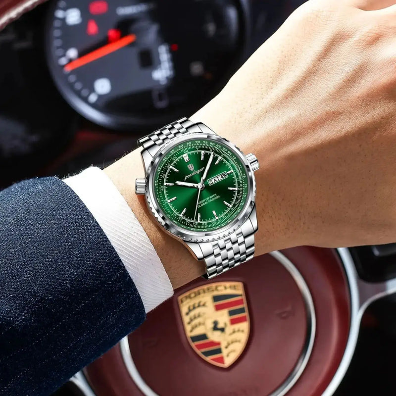 Relógio de luxo POEDAGAR para homem, em aço inoxidável, com data e dia da semana, movimento de quartzo, à prova d'água, luminoso, estilo militar, de alta qualidade.