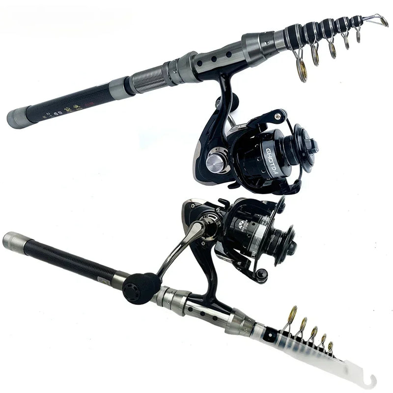 Conjunto de Vara e Carretel de Pesca Superresistente 1,5-2,4m com Vara Telescópica e Carretel Giratório Séries 2000 e 3000 para Pesca Marítima