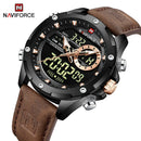 Relógio masculino NAVIFORCE, digital, esportivo, de luxo, marca renomada, com pulseira de couro militar, LED, quartzo, original para negócios.