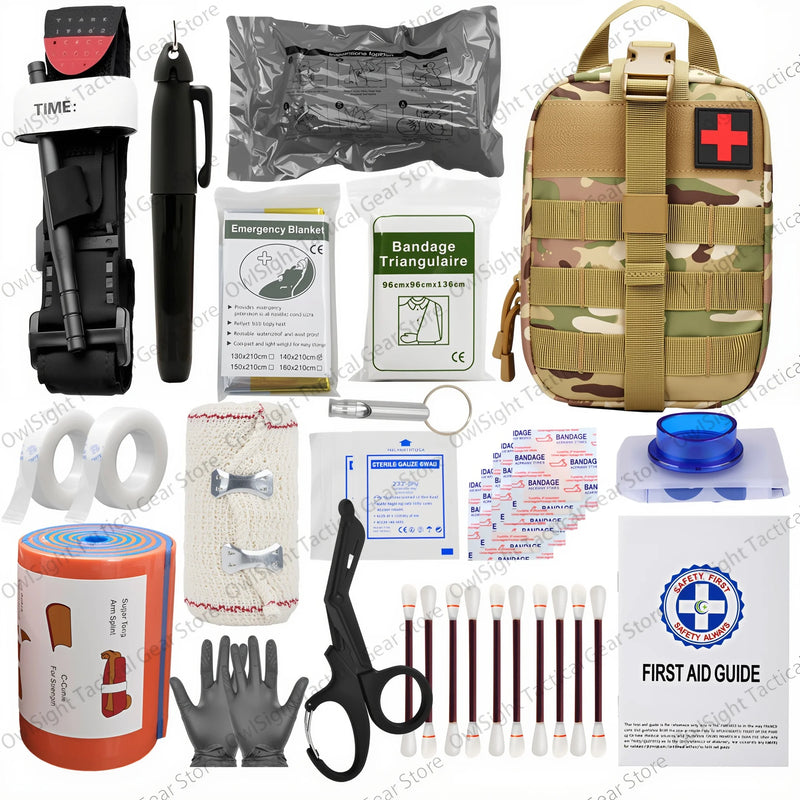 Outdoor Survival First Aid Kit with Molle Bag Medical Emergency IFAK Military Tourniquet Bleeding Control Israel Bandage