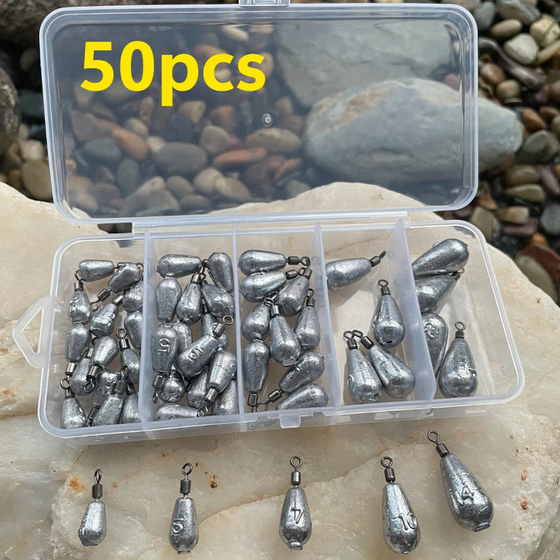 50pcs/set Fishing Weight Sinkers 3.5g 5g 7g 10g 14g Soft Bait Sinker Bass Fishing Tackle Accessories Tool for Free Slide Fishing
