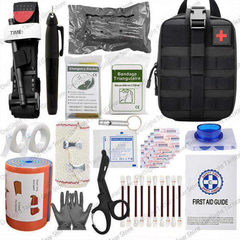 Outdoor Survival First Aid Kit with Molle Bag Medical Emergency IFAK Military Tourniquet Bleeding Control Israel Bandage