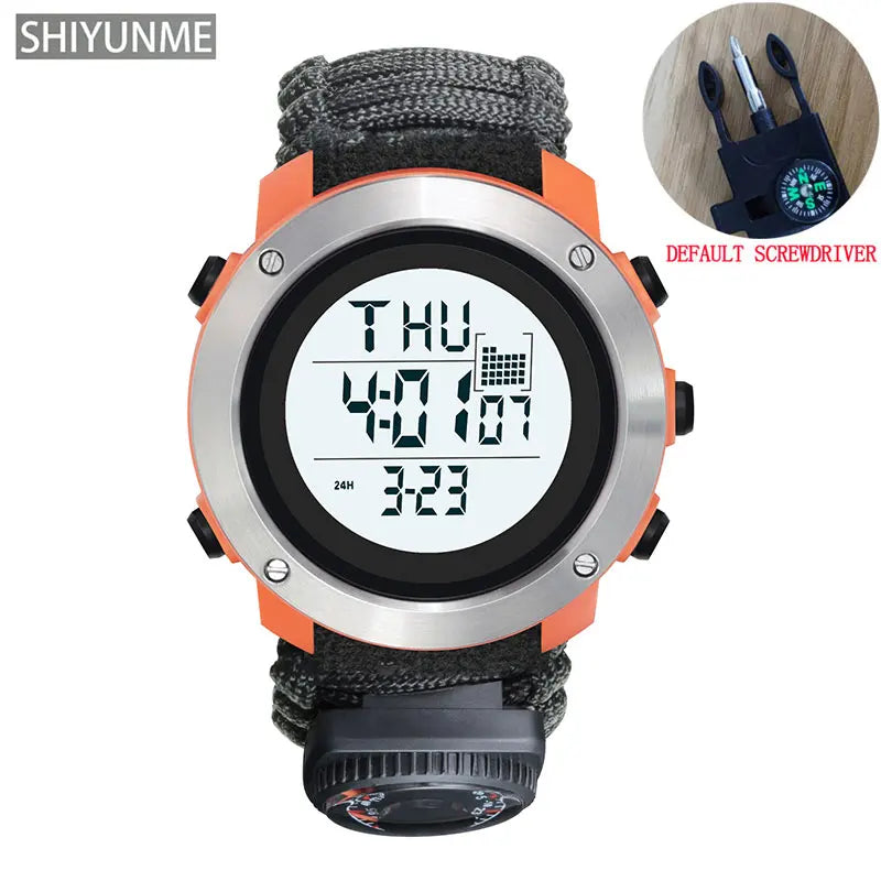 Relógio Esportivo Masculino SHIYUNME G Style para Camping ao Ar Livre com Bússola, Termômetro, Resistente à Água, LED, Digital, Militar